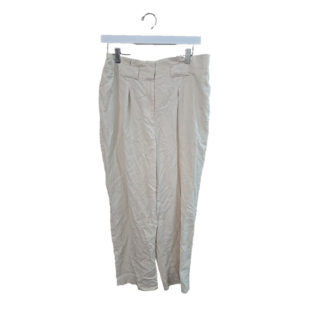 Chico's Ivory Straight Leg High Rise Pleated Career Casual Pants Womans Size 1/8